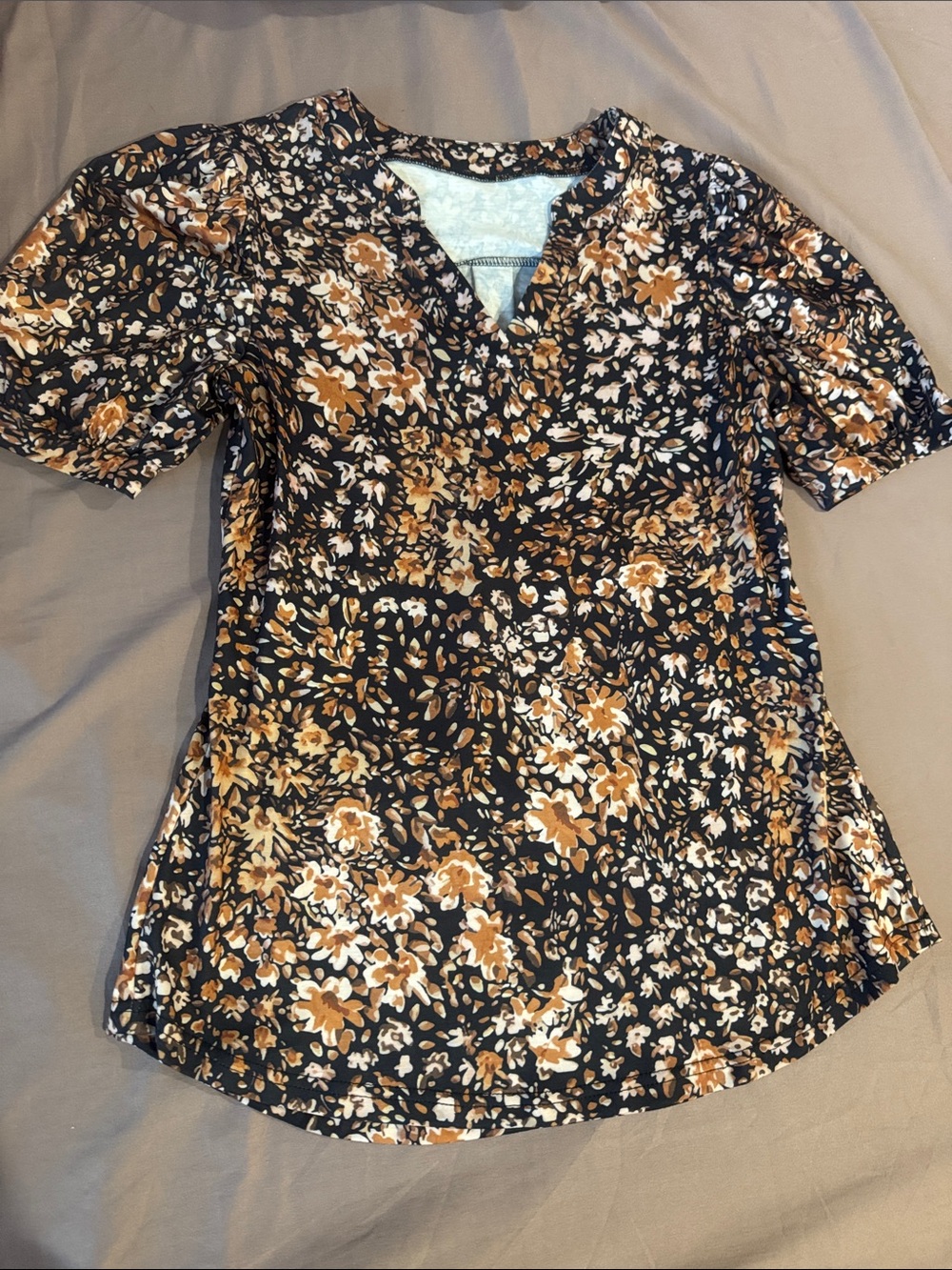 Floral V-Neck Women’s Top in Black and Tan